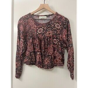 Pants Store Boutique Women's Pink Blue Black Print Crop Long Sleeve Top Size S